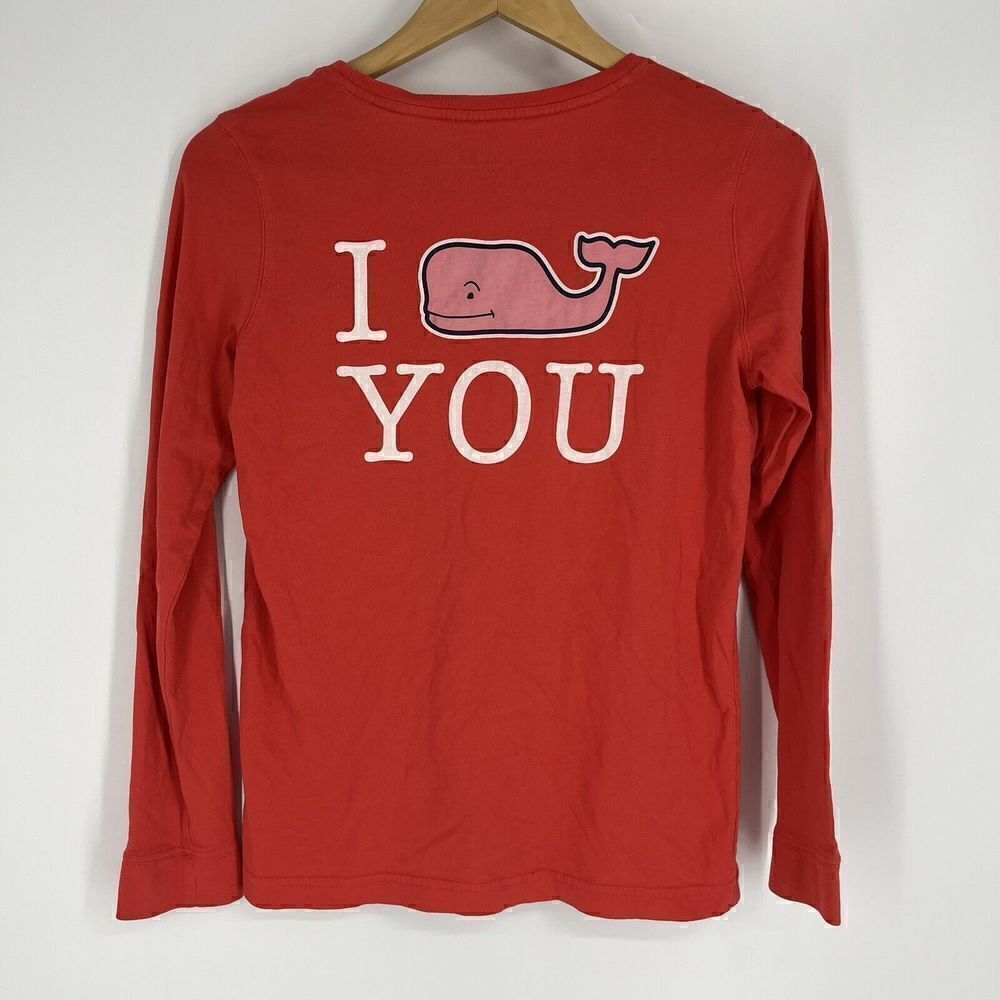 Vineyard Vines Top Size XS Coral Pocket T Shirt I Whale You Long Sleeve Tee